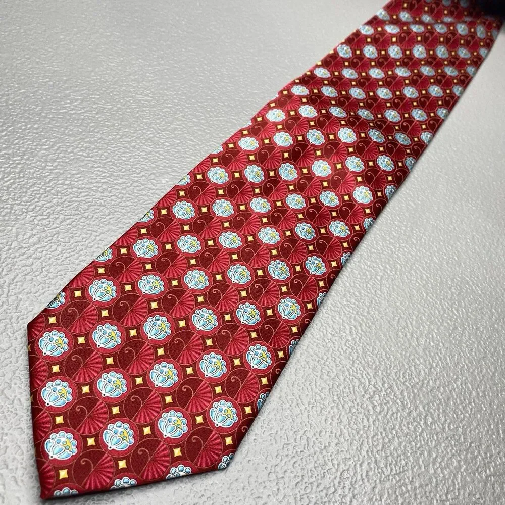 Faberge Silk Tie Vintage Neiman Marcus Floral Fan USA XL X-Long Red Blue NWT